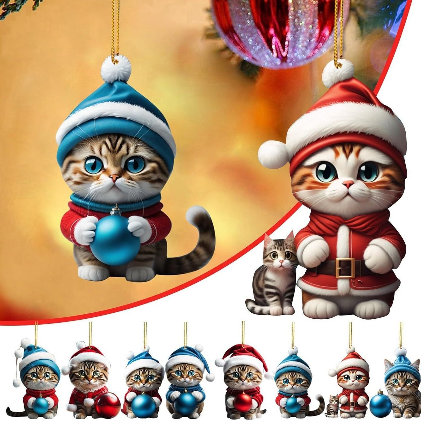 Charming Acrylic Cat Christmas Hanging Ornament