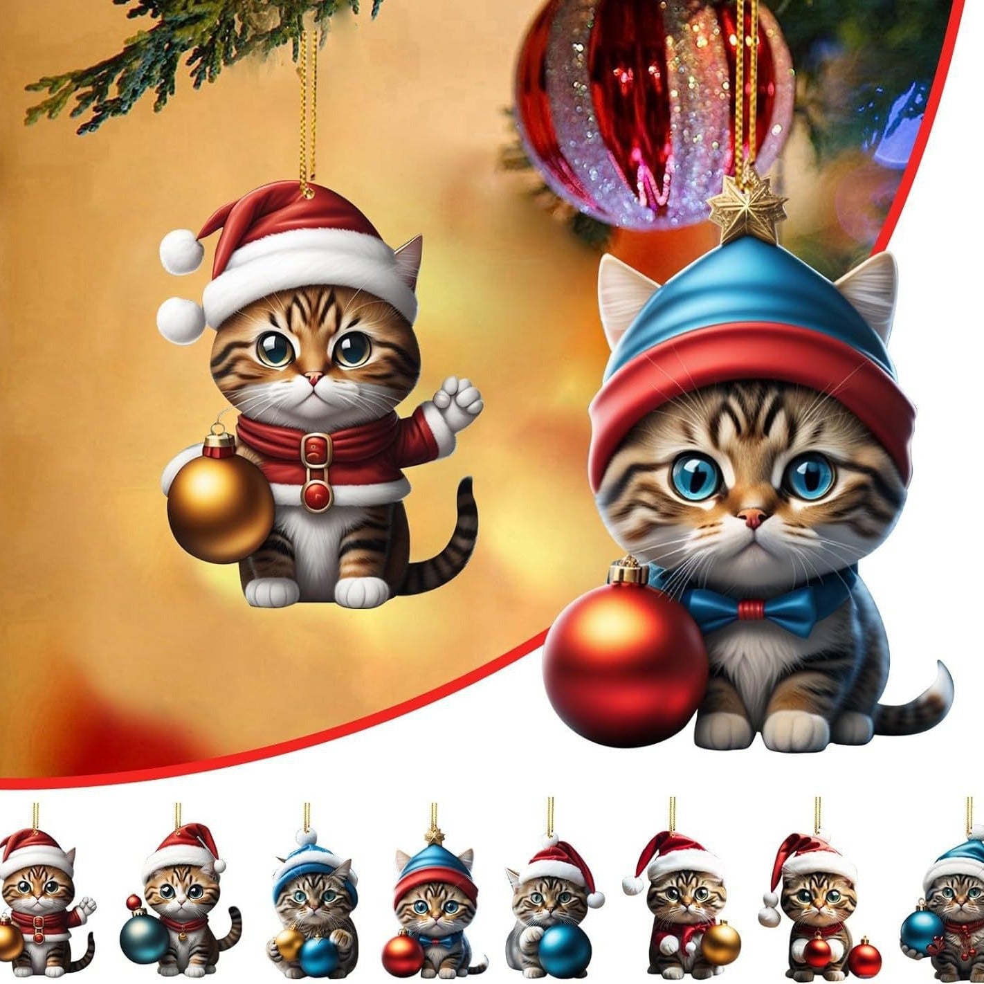 Charming Acrylic Cat Christmas Hanging Ornament