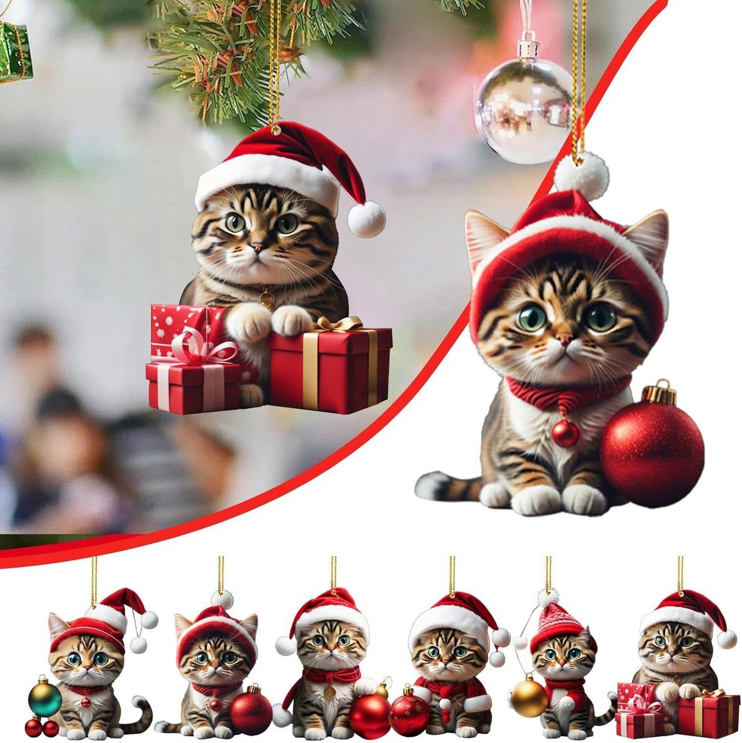 Charming Acrylic Cat Christmas Hanging Ornament