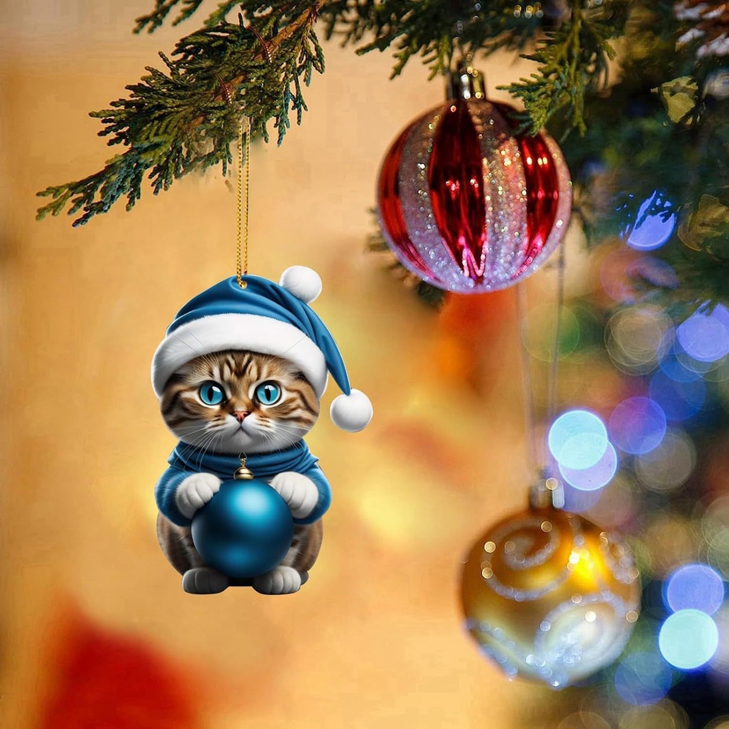Charming Acrylic Cat Christmas Hanging Ornament