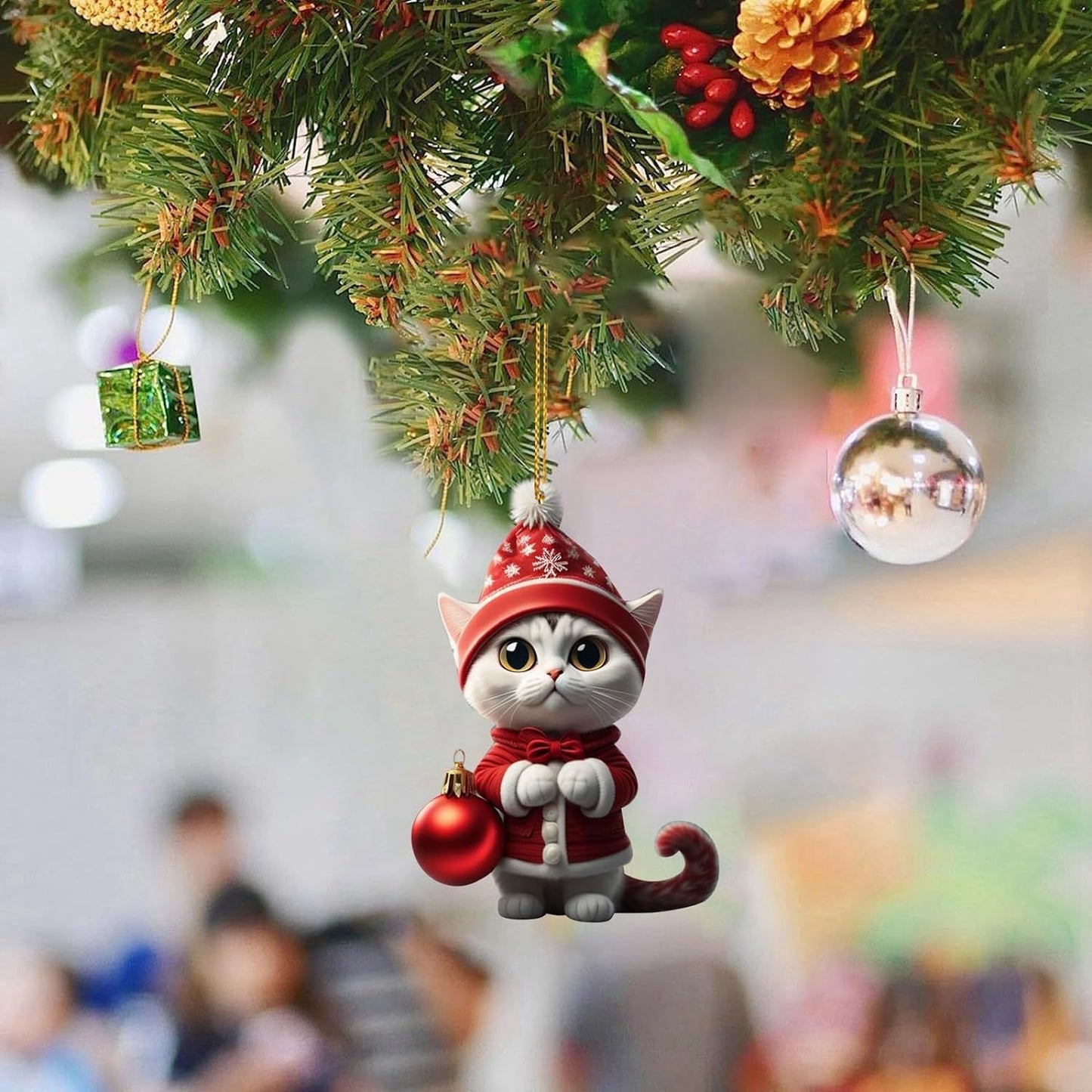 Charming Acrylic Cat Christmas Hanging Ornament