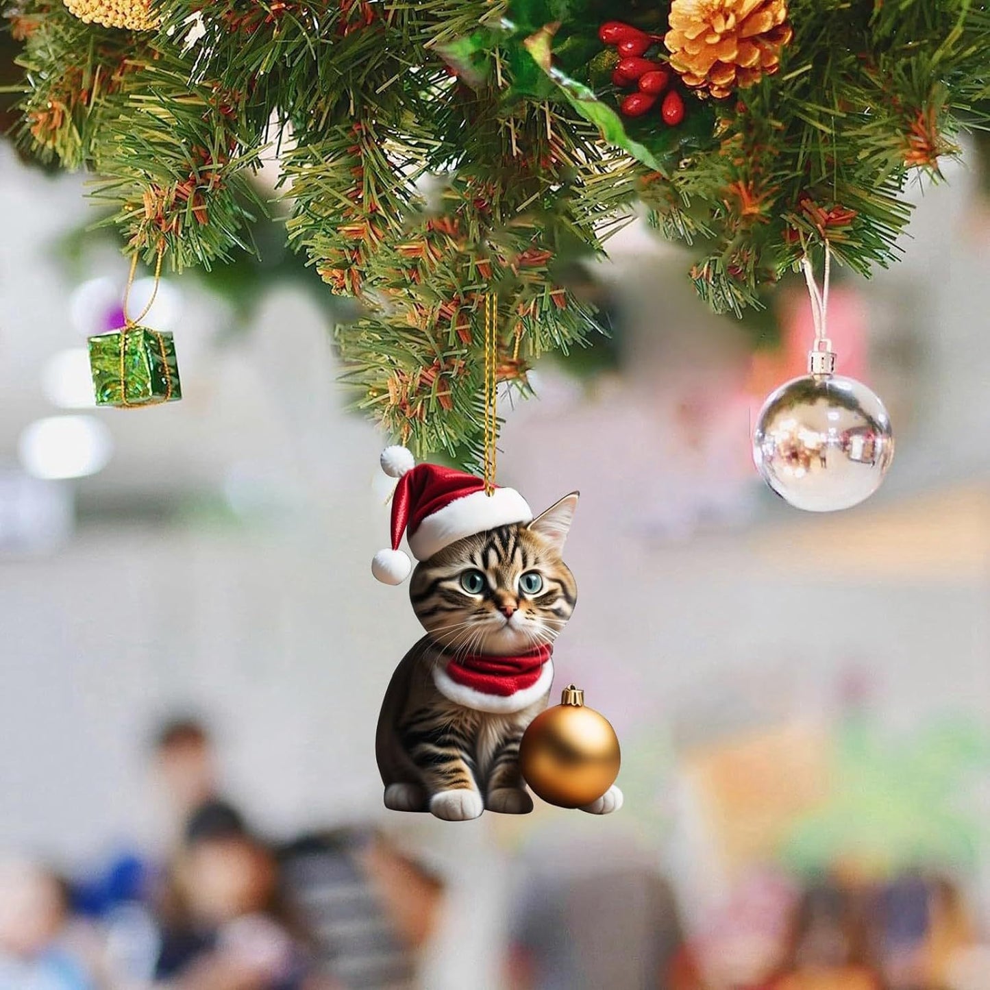 Charming Acrylic Cat Christmas Hanging Ornament