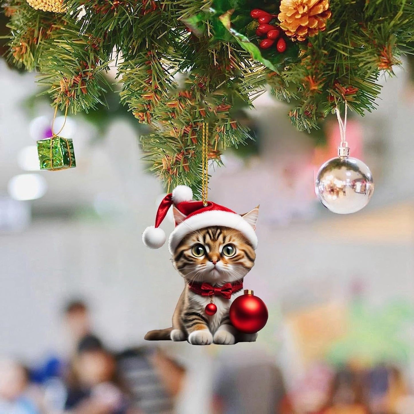 Charming Acrylic Cat Christmas Hanging Ornament