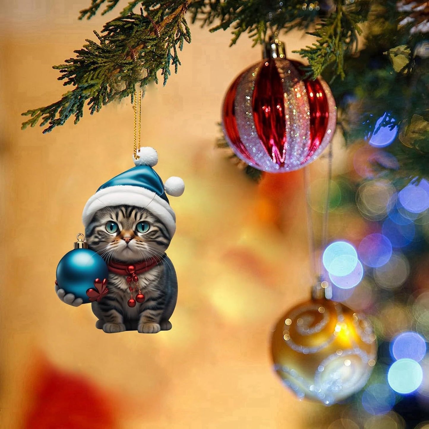 Charming Acrylic Cat Christmas Hanging Ornament