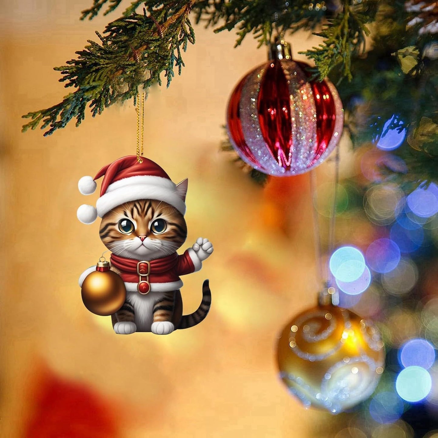 Charming Acrylic Cat Christmas Hanging Ornament