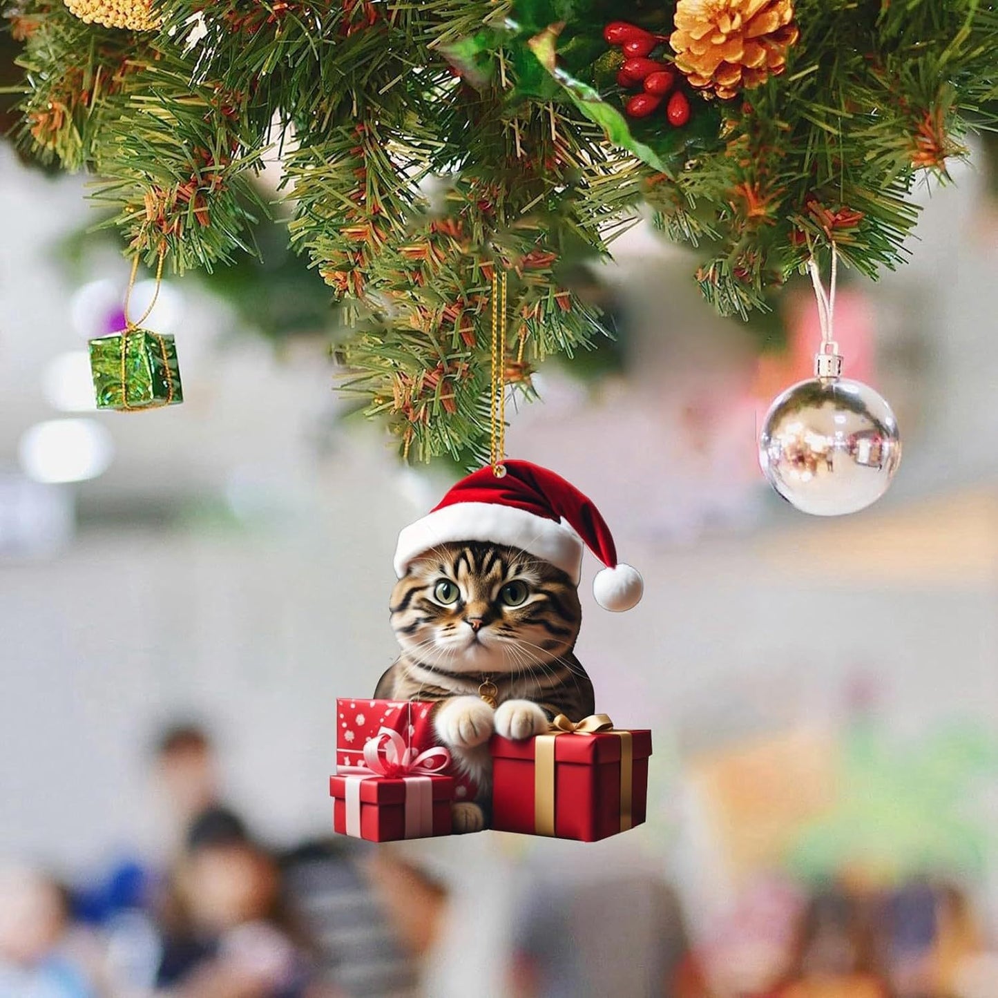 Charming Acrylic Cat Christmas Hanging Ornament