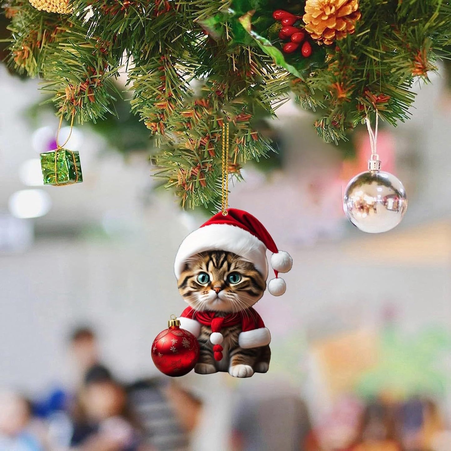 Charming Acrylic Cat Christmas Hanging Ornament