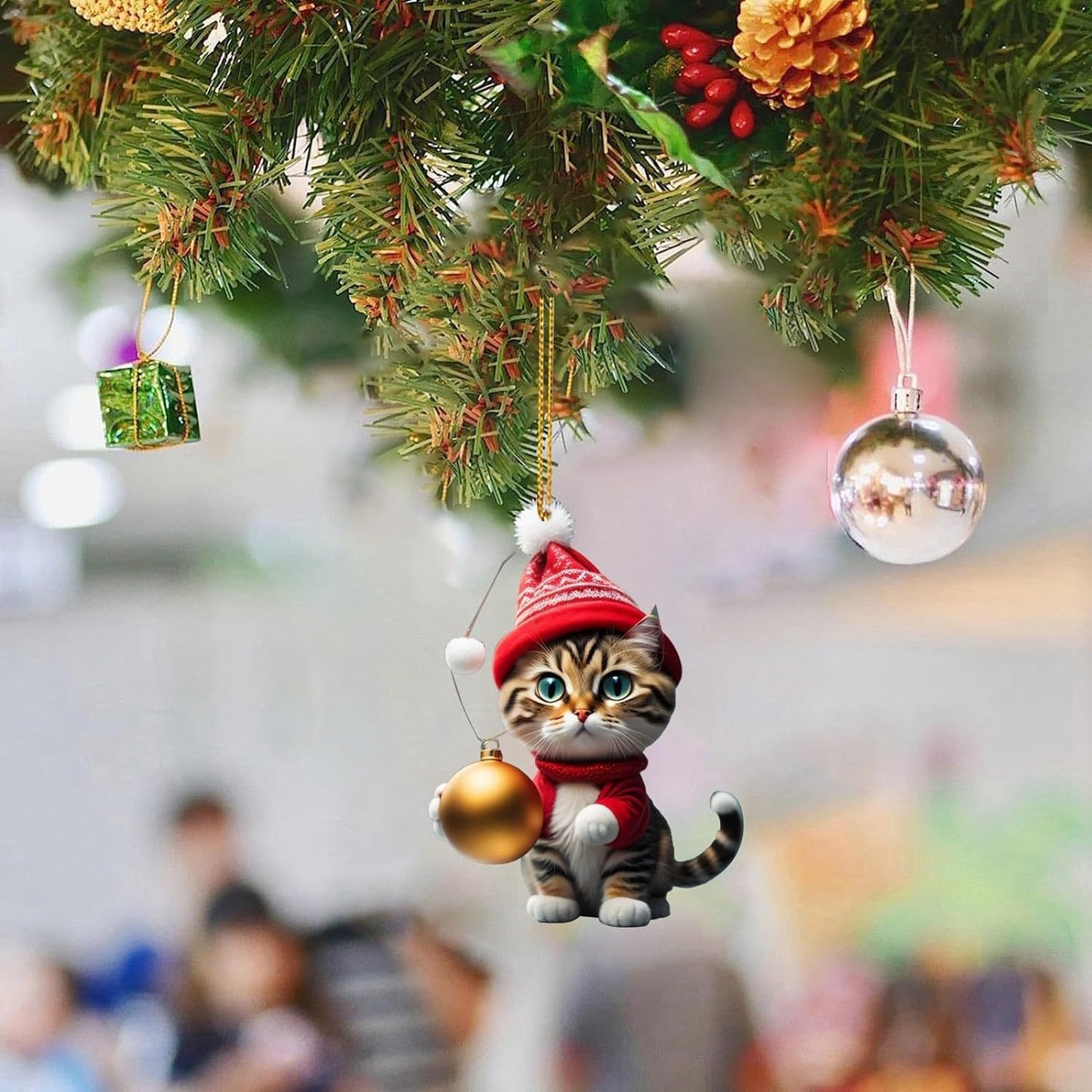 Charming Acrylic Cat Christmas Hanging Ornament