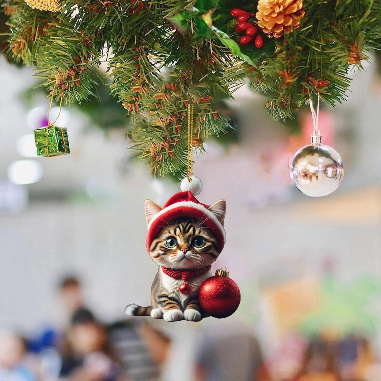 Charming Acrylic Cat Christmas Hanging Ornament