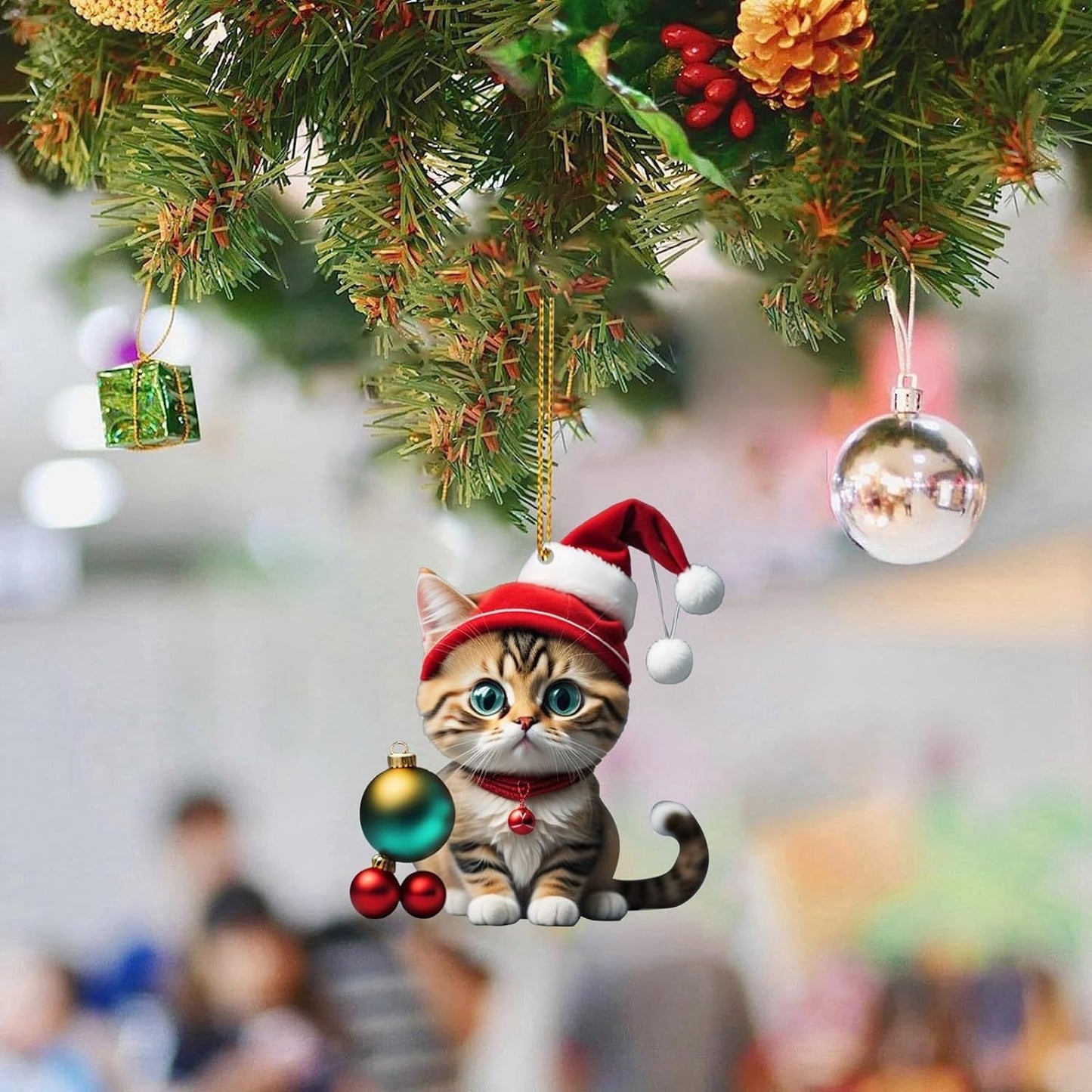 Charming Acrylic Cat Christmas Hanging Ornament