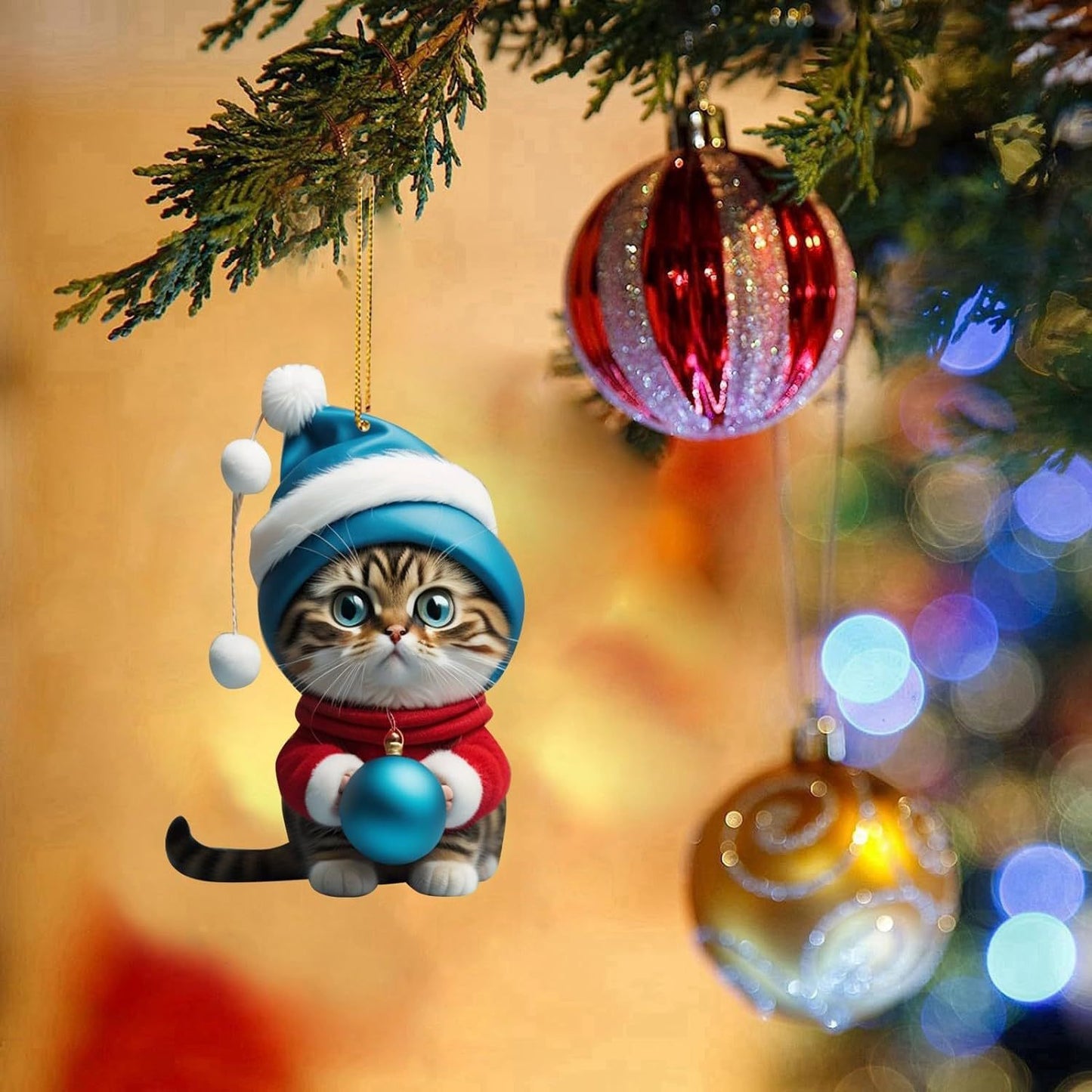 Charming Acrylic Cat Christmas Hanging Ornament