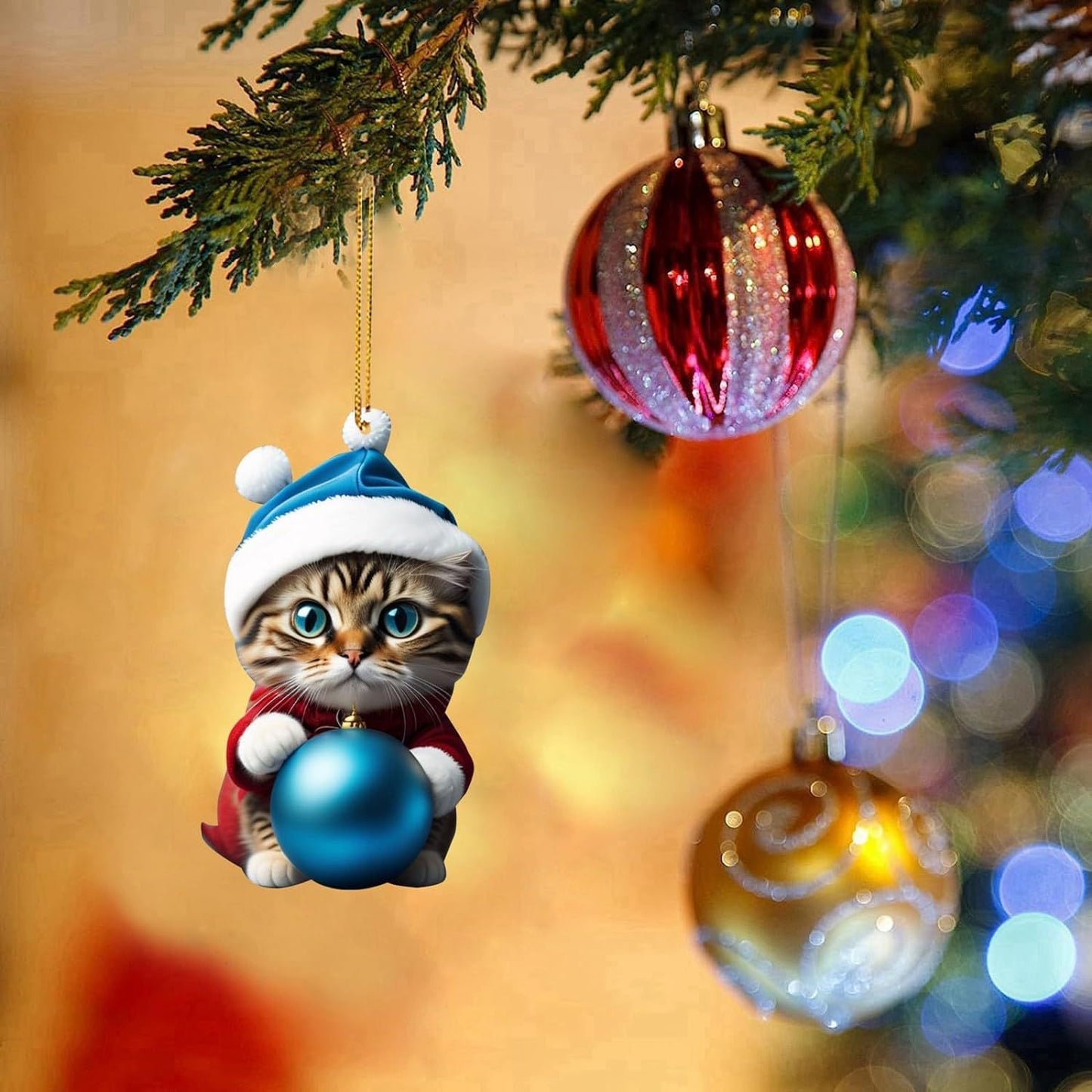 Charming Acrylic Cat Christmas Hanging Ornament