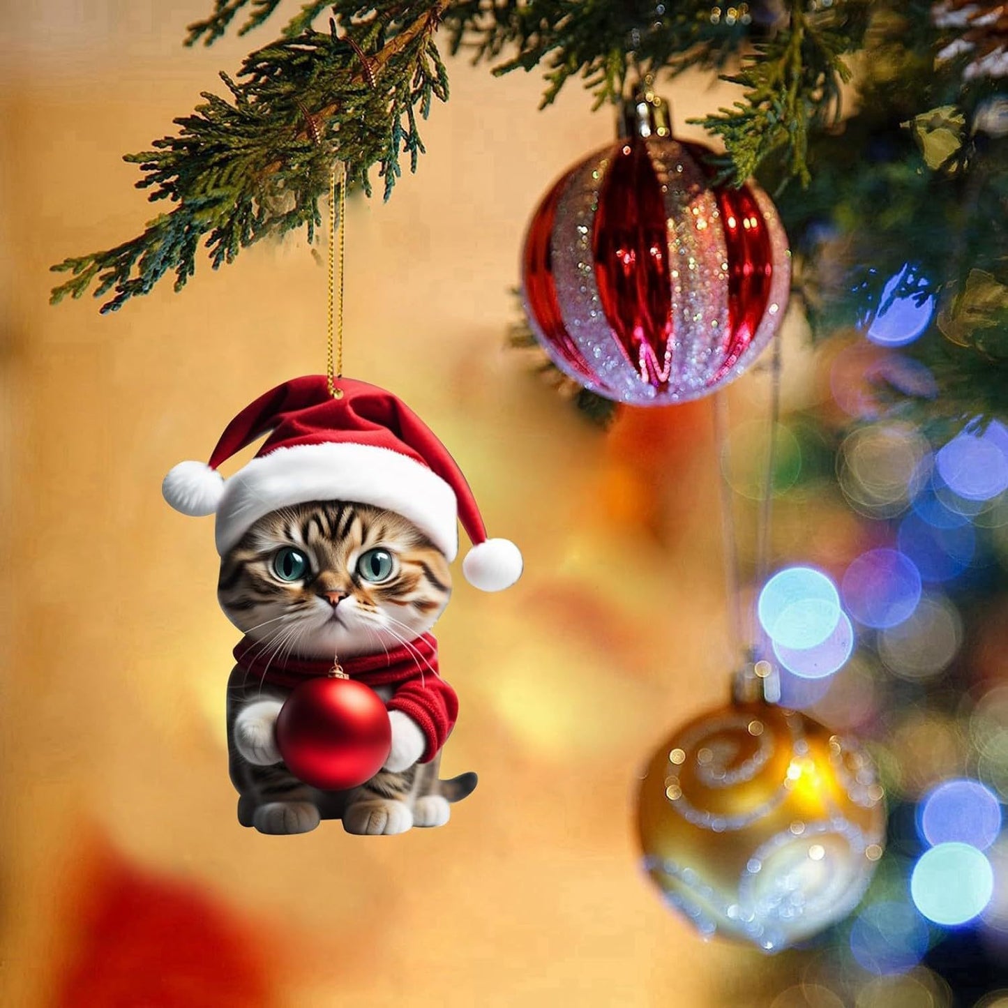 Charming Acrylic Cat Christmas Hanging Ornament
