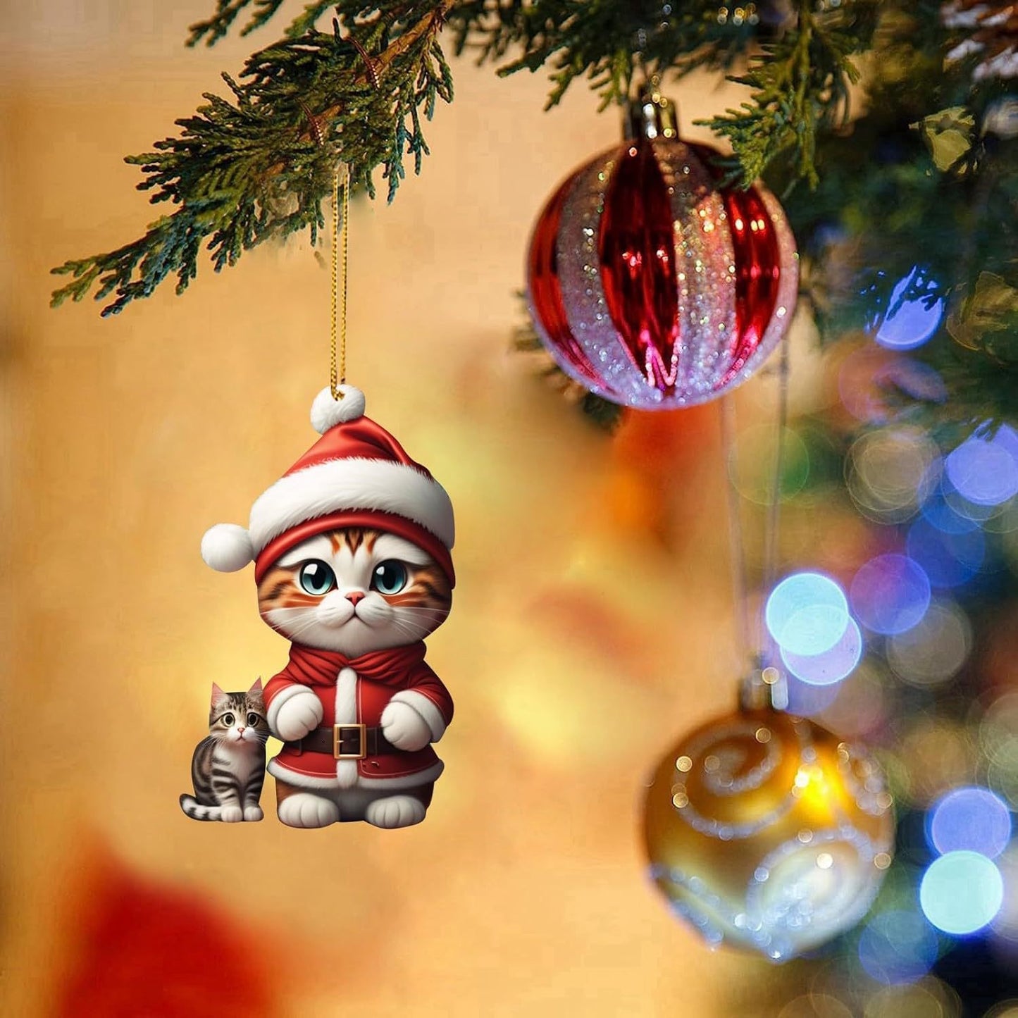 Charming Acrylic Cat Christmas Hanging Ornament