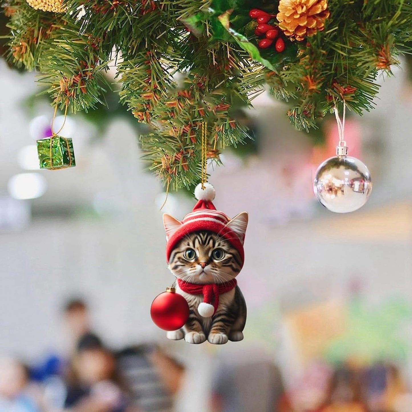 Charming Acrylic Cat Christmas Hanging Ornament
