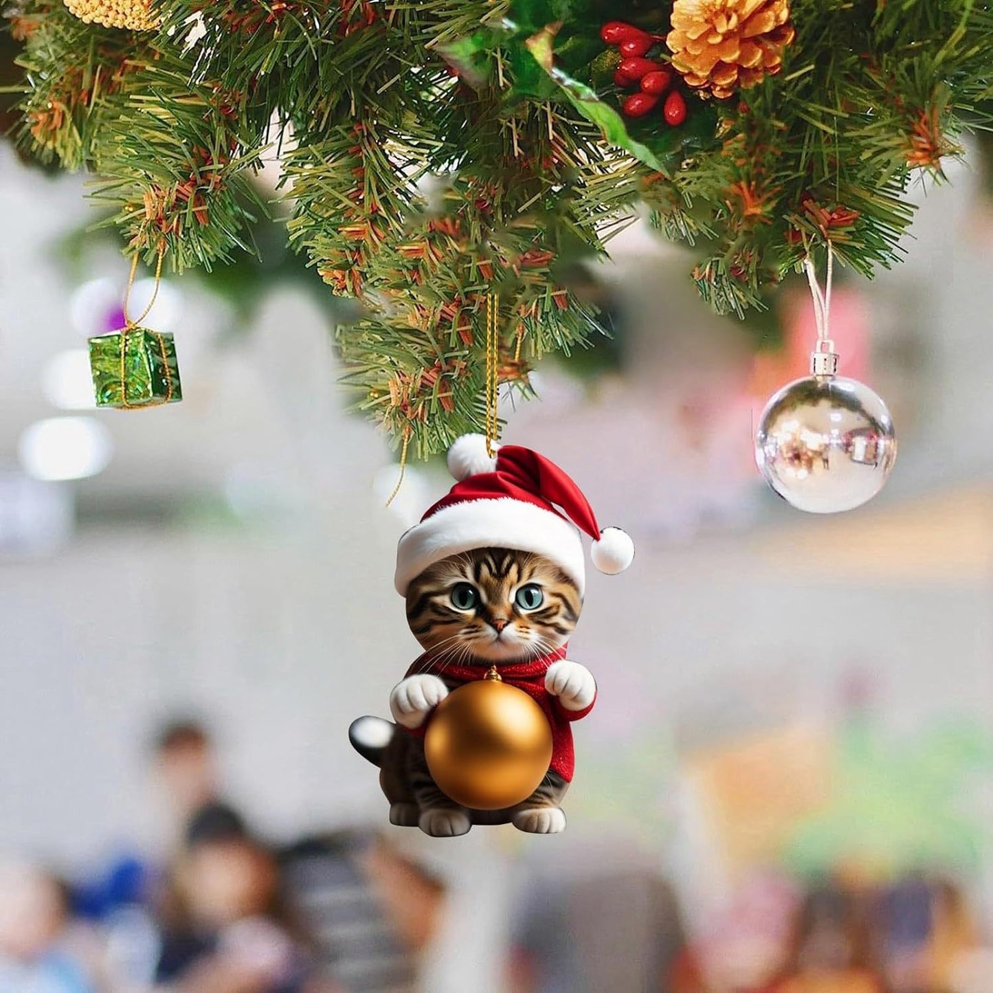 Charming Acrylic Cat Christmas Hanging Ornament