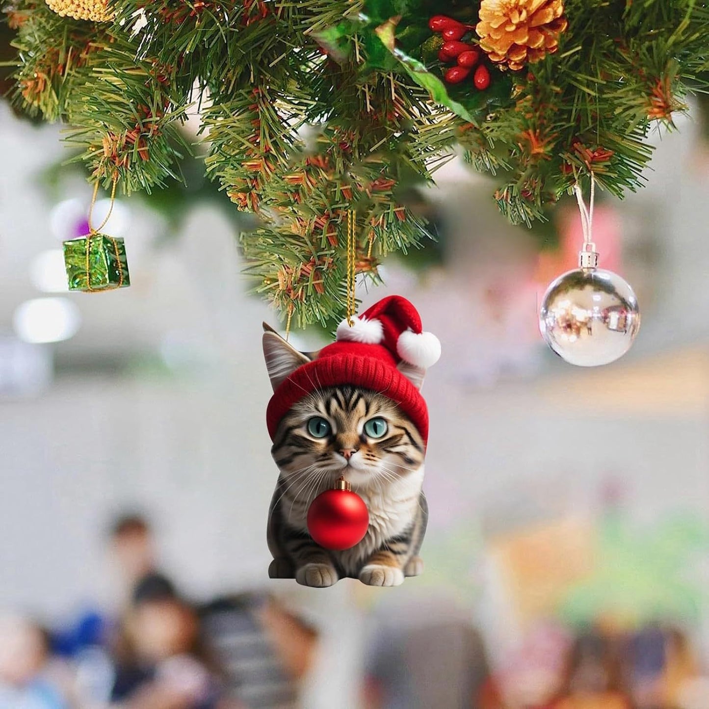 Charming Acrylic Cat Christmas Hanging Ornament
