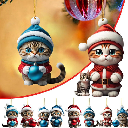 Charming Acrylic Cat Christmas Hanging Ornament